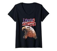 Womens Lynyrd Skynyrd Americana Eagle Free Bird Retro Rock US Flag V-Neck T-Shirt