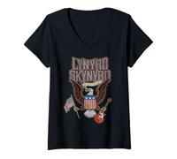 Women's Lynyrd Skynyrd Eagle Guitar US Flag Classic Rock Retro Biker V-Neck T-Shirt