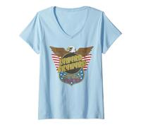 Womens Lynyrd Skynyrd Eagle Support Badge US Flag 70s Rock Southern V-Neck T-Shirt