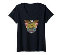 Womens Lynyrd Skynyrd Eagle Support Badge US Flag 70s Southern Rock V-Neck T-Shirt