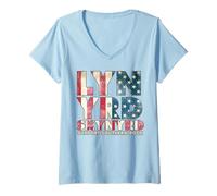 Womens Lynyrd Skynyrd Flag Logo US Stars Stripes 70s Rock Southern V-Neck T-Shirt