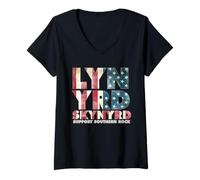 Womens Lynyrd Skynyrd Flag Logo US Stars Stripes 70s Southern Rock V-Neck T-Shirt