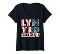 Womens Lynyrd Skynyrd Flag Logo US Stars Stripes 70s Southern Rock V-Neck T-Shirt