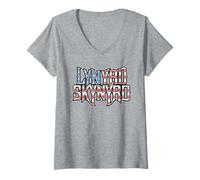Womens Lynyrd Skynyrd Flag Logo USA Stars Stripes Patriot Southern V-Neck T-Shirt