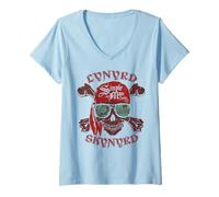Women's Lynyrd Skynyrd Skull Crossbones Simple Man Pirate Retro Rock V-Neck T-Shirt