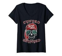 Women's Lynyrd Skynyrd Skull Stencil Simple Man Pirate Vintage Rock V-Neck T-Shirt