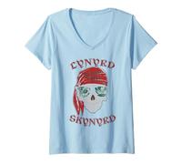 Women's Lynyrd Skynyrd Skull Stencil Simple Man Rock Retro Pirate V-Neck T-Shirt