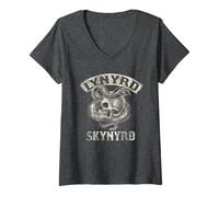Womens Lynyrd Skynyrd Snake Wrapped Skull 70s Rock Tattoo Art Biker V-Neck T-Shirt