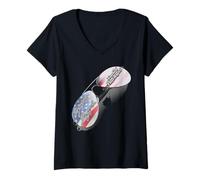 Womens Lynyrd Skynyrd Stars Stripes Shades USA Flag Vintage Rock V-Neck T-Shirt