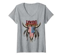 Womens Lynyrd Skynyrd Steer Skull Southern Rock Biker Band Festival V-Neck T-Shirt