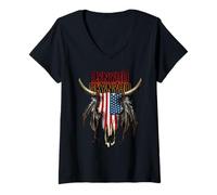 Womens Lynyrd Skynyrd Steer Skull USA Southern Rock Festival Gifts V-Neck T-Shirt