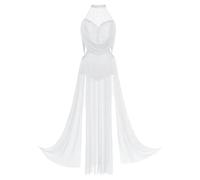 Women's Lyrical Dance Costume Rhinestone Mesh Sleeveless Figure Skating Ballet Leotard