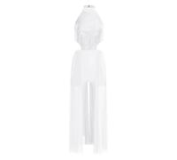 Women's Lyrical Dance Jumpsuit Rhinestone Sequin Cutout Mesh Split Dress Gymnastics Skating Bodysuit