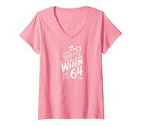 Women's Lyrics by Lennon and McCartney - When I'm 64 V-Neck T-Shirt, Pink, X-Large