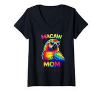 Women's Macaw Parrot Mama Pop Art Cute Ball Macaw Mom Sunglasses V-Neck T-Shirt