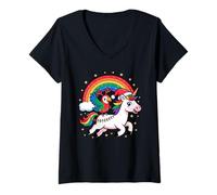 Womens Macaw Parrot Unicorn Rainbow Parrots V-Neck T-Shirt