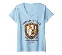 Women's Maccabee's Oil Co. Still Burning Since 164 BCE Shield Emblem V-Neck T-Shirt