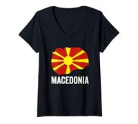 Womens Macedonia Flag and Map - Vintage Macedonian Roots V-Neck T-Shirt