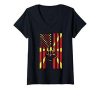 Women's Macedonia Flag Macedonian Roots Handfist Macedonian Pride V-Neck T-Shirt