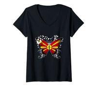 Womens Macedonia Flag Macedonian V-Neck T-Shirt