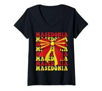 Womens Macedonia Macedonian Pride Coquette Bow Flag V-Neck T-Shirt