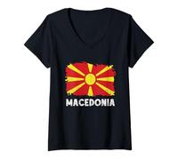 Womens Macedonian Flag Macedonian Roots Republic of Macedonia V-Neck T-Shirt