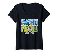 Women's Machu Picchu Cusco Peru Mountain Ruins Vintage Typography V-Neck T-Shirt