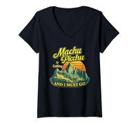Women's Machu Picchu Peru Travel Andes Mountains Sunset Retro V-Neck T-Shirt