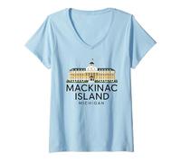 Womens Mackinac Island Architecture Michigan Great Lakes Bridge V-Neck T-Shirt