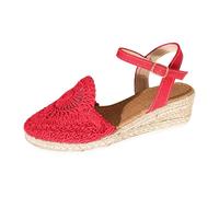 Women's Macrame Espadrille Wedge Sandals Woven Closed Toe Shoes Adjustable Ankle Strap Casual Everyday Summer Footwear Red