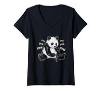 Womens Mad Looking Gaming Panda Funny Gamer V-Neck T-Shirt