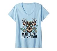 Women's Mad Love for My Mama Deer Head Valentines Day Hunting Season V-Neck T-Shirt