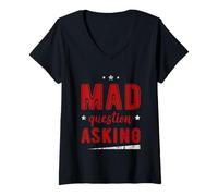 Womens Mad Question Asking Curious Introvert Smart Sarcasm V-Neck T-Shirt