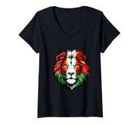 Women's Madagascar Flag Colors Lion Head V-Neck T-Shirt