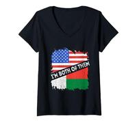 Women's Madagascar I'm Both of Them USA America Malagasy Pride V-Neck T-Shirt