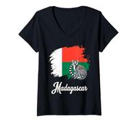Women's Madagascar Ring-Tailed Lemur Flag Design V-Neck T-Shirt
