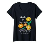 Women's Made 71 Years Ago Sunflower 71 Year Old Women 71st Birthday V-Neck T-Shirt