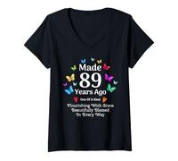 Women's Made 89 Years Ago Butterfly 89 Year Old Women 89th Birthday V-Neck T-Shirt