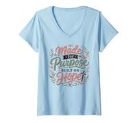 Women's Made for Purpose Built on Hope Christian Faith V-Neck T-Shirt