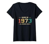 Women's Made in 1973 All Original Parts Funny Birthday Born in 1973 V-Neck T-Shirt