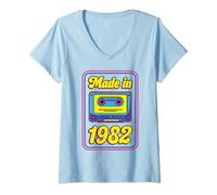 Womens Made in 1982 80s Women Men Music Retro Cassette Tape Mixtape V-Neck T-Shirt