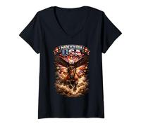 Women's Made in America Bald Eagle Riding Horse Patriotic Tee V-Neck T-Shirt
