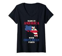 Womens Made in America with Costa Rican parts USA Costa Rica flag V-Neck T-Shirt