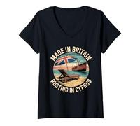 Womens Made In Britain Rusting In Cyprus Funny Retirement V-Neck T-Shirt