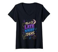 Women's Made of Late Night Ideas Creative Design V-Neck T-Shirt
