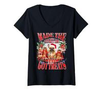Womens Made The Naughty List Still Got Treats Frenchie Christmas V-Neck T-Shirt
