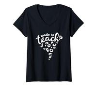 Womens Made To Teach Leopard Print Heart V-Neck T-Shirt