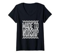 Womens Made to Worship God Jesus Retro Christian Religious Minister V-Neck T-Shirt