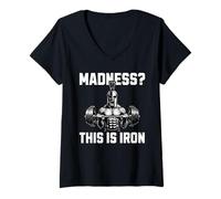 Women's Madness This is Iron Spartan Weightlifting Gym Motivation V-Neck T-Shirt