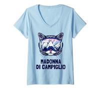 Womens Madonna Di Campiglio Alpine Mountain Panorama Ski Goggles Cats V-Neck T-Shirt